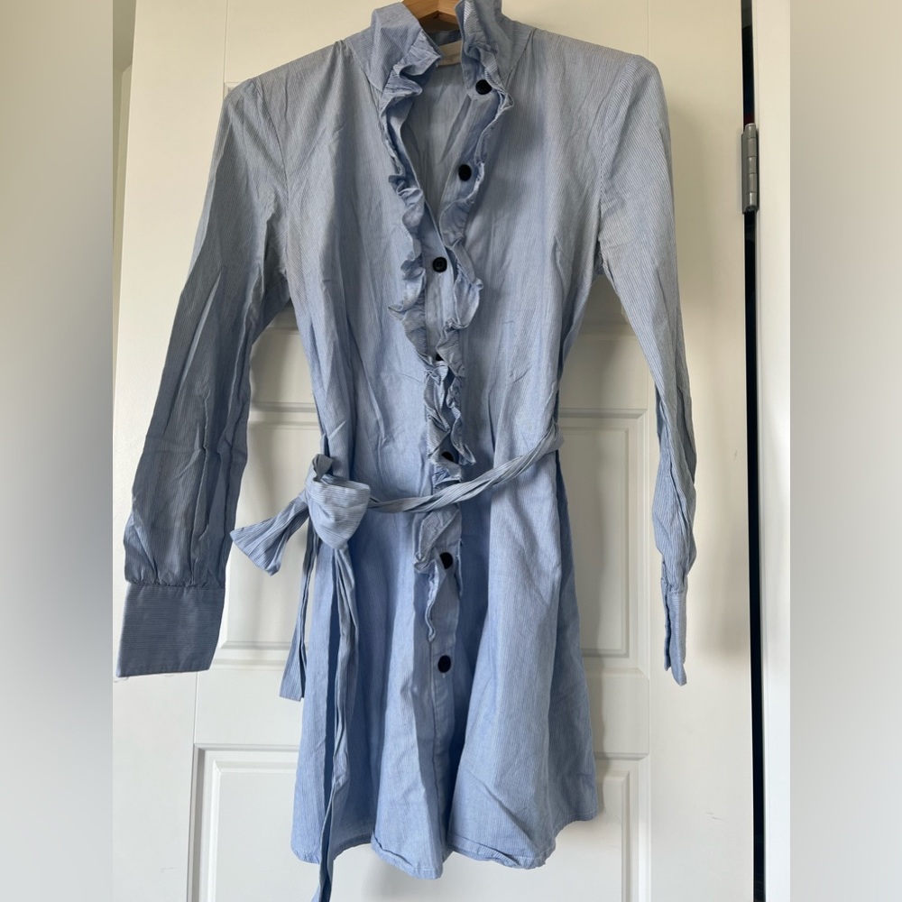 Anthropologie x Blue Bird Shirting Ruffle Shirtdress